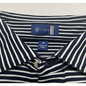 Stitch Men Navy White Stripes Poly-Spandex‎ Short Sleeve Polo Golf Shirt M